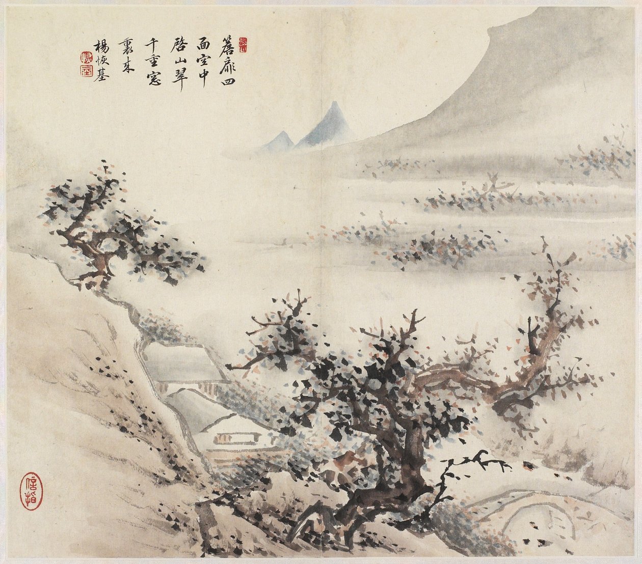 Paisagem (tinta e cores no papel) de Chinese School