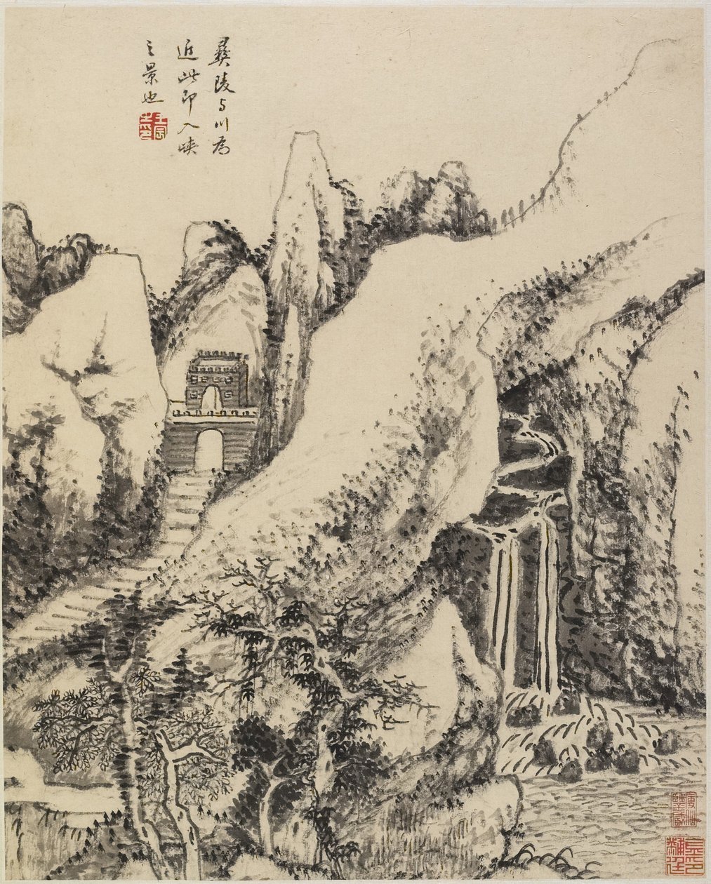 Paisagem (tinta no papel) de Chinese School