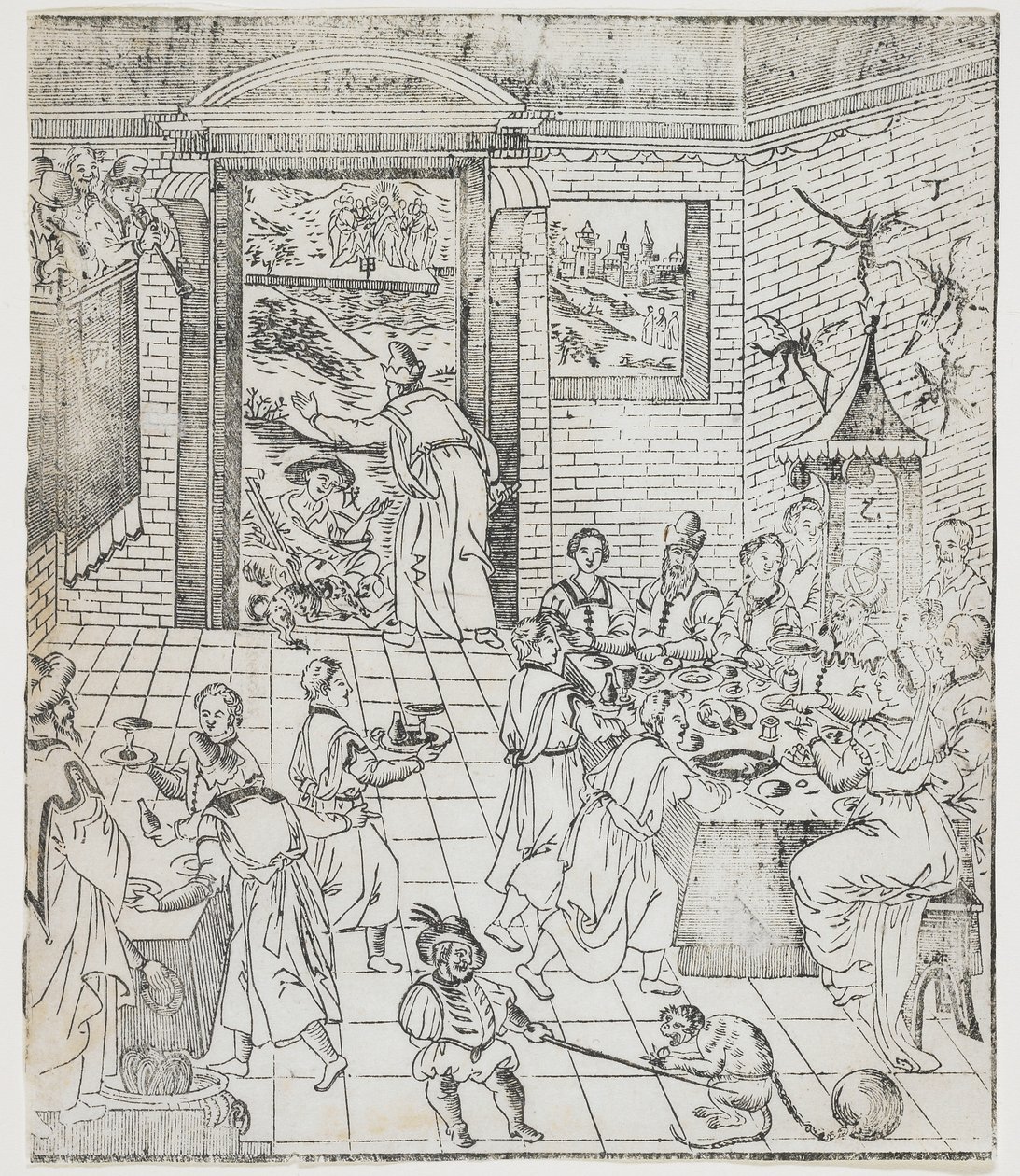 Lázaro na Casa do Homem Rico, prato de Giulio Alenis Tianzhu jiangsheng zhuxiang jingjie (Uma História Ilustrada do Senhor do Céu que se tornou Encarnado na Carne), Igreja Jinjiang, Fu de Chinese School