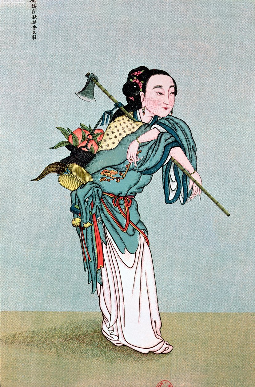 Ma Kou carregando plantas medicinais, de uma obra do padre Henri Dore, do final do século XIX de Chinese School