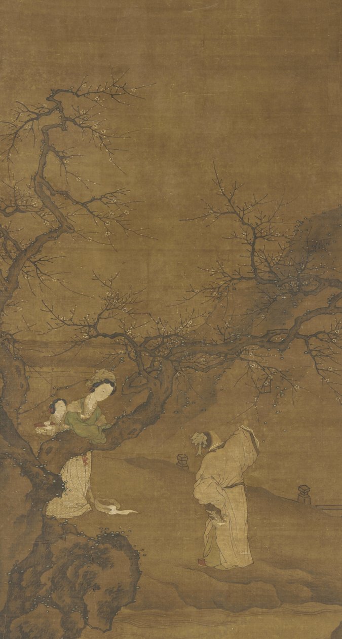 Homem mulher, desfrutando, plum, flores, Ming, ou, Qing, dinastia, 15th-18th, século de Chinese School