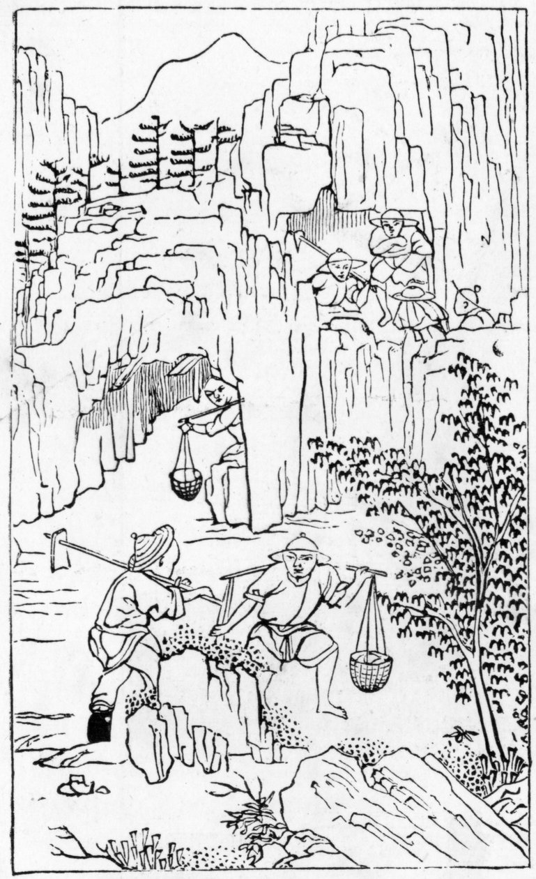 Mineração para argila branca, a partir de uma série de ilustrações da manufatura da china (ver 384116 e 384117 para toda a série) de Chinese School