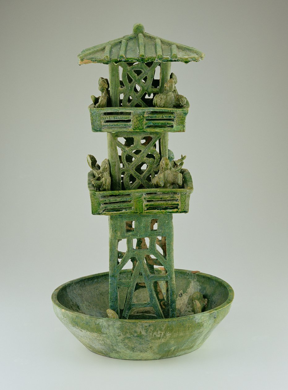 Modelo de uma torre de vigia, dinastia Han (206 aC-220 dC) (cerâmica vidrada) de Chinese School