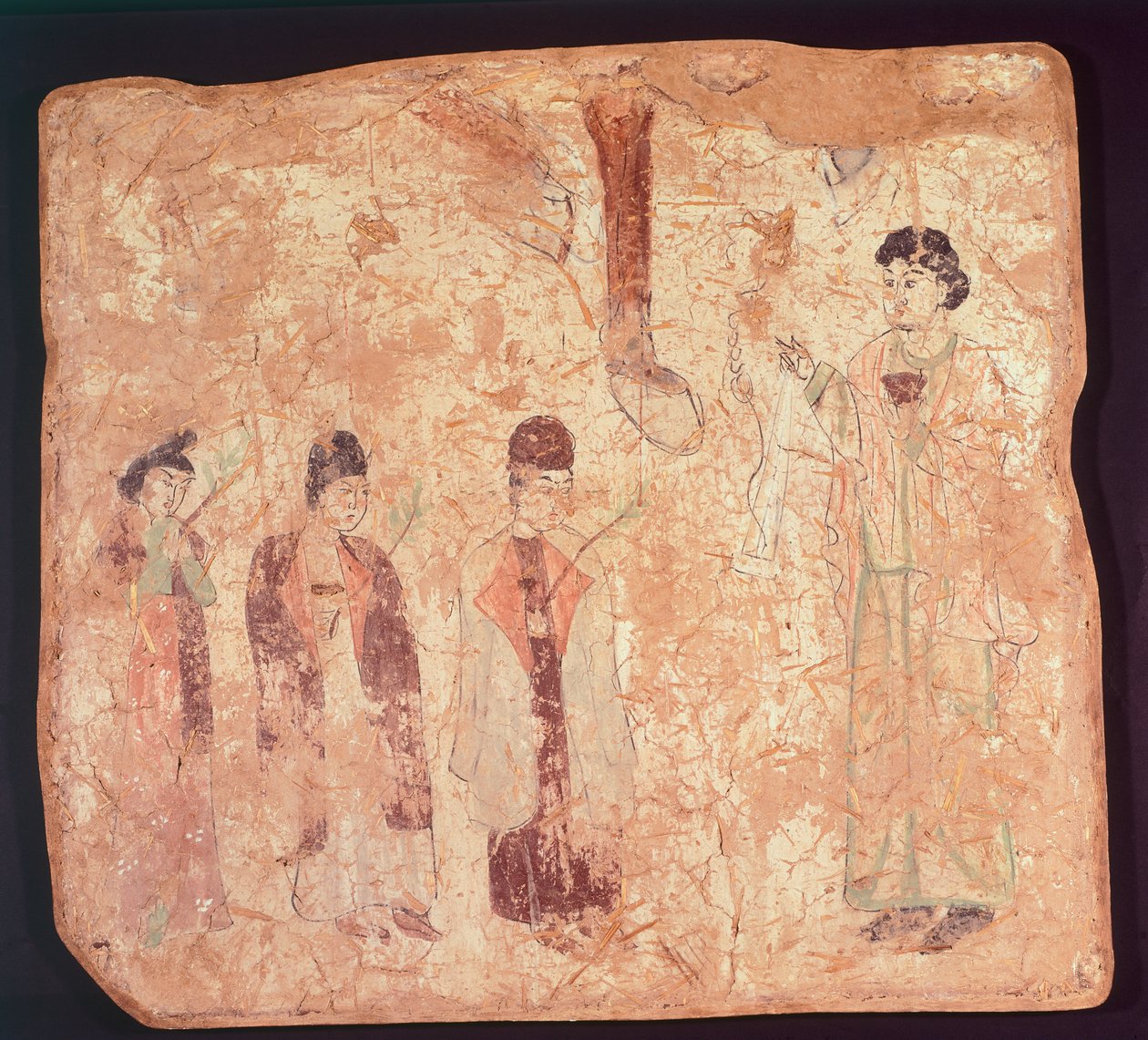 Tema nestoriano, talvez Domingo de Ramos, pintura mural do Templo Cristano Qoco, Xinjiang, China, Civilização Chinesa, Dinastia Tang, final do século IX de Chinese School