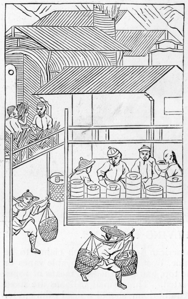 Embalagem e transporte de produtos acabados, a partir de uma série de ilustrações sobre a fabricação da china (ver 384116 e 384117 para toda a série) de Chinese School