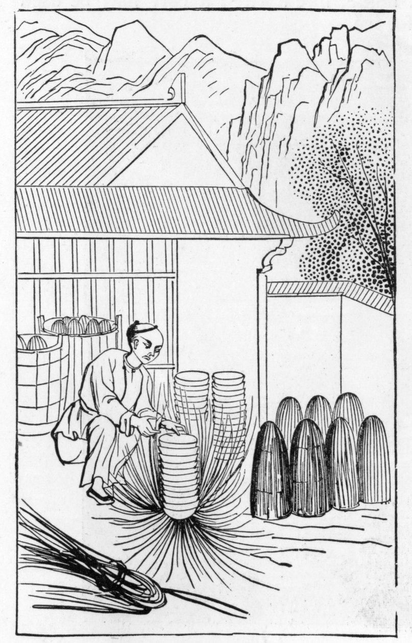 Embalagem china, a partir de uma série de ilustrações sobre a fabricação da china (ver 384116 e 384117 para toda a série) de Chinese School