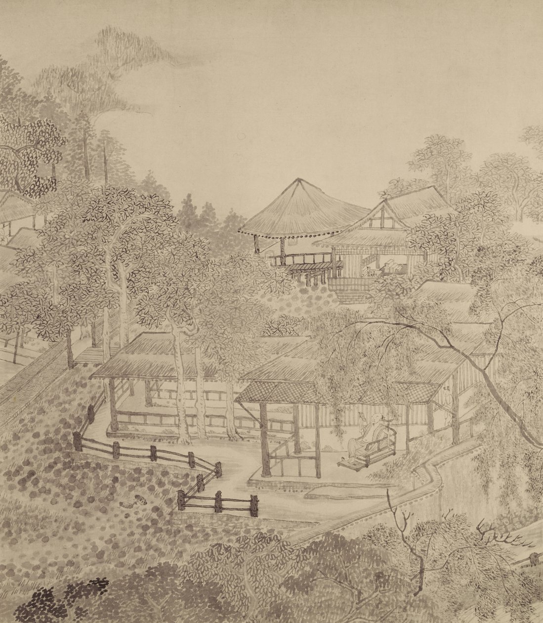 Passando o verão no Thatched Hall of the Inkwell (tinta no papel) de Chinese School