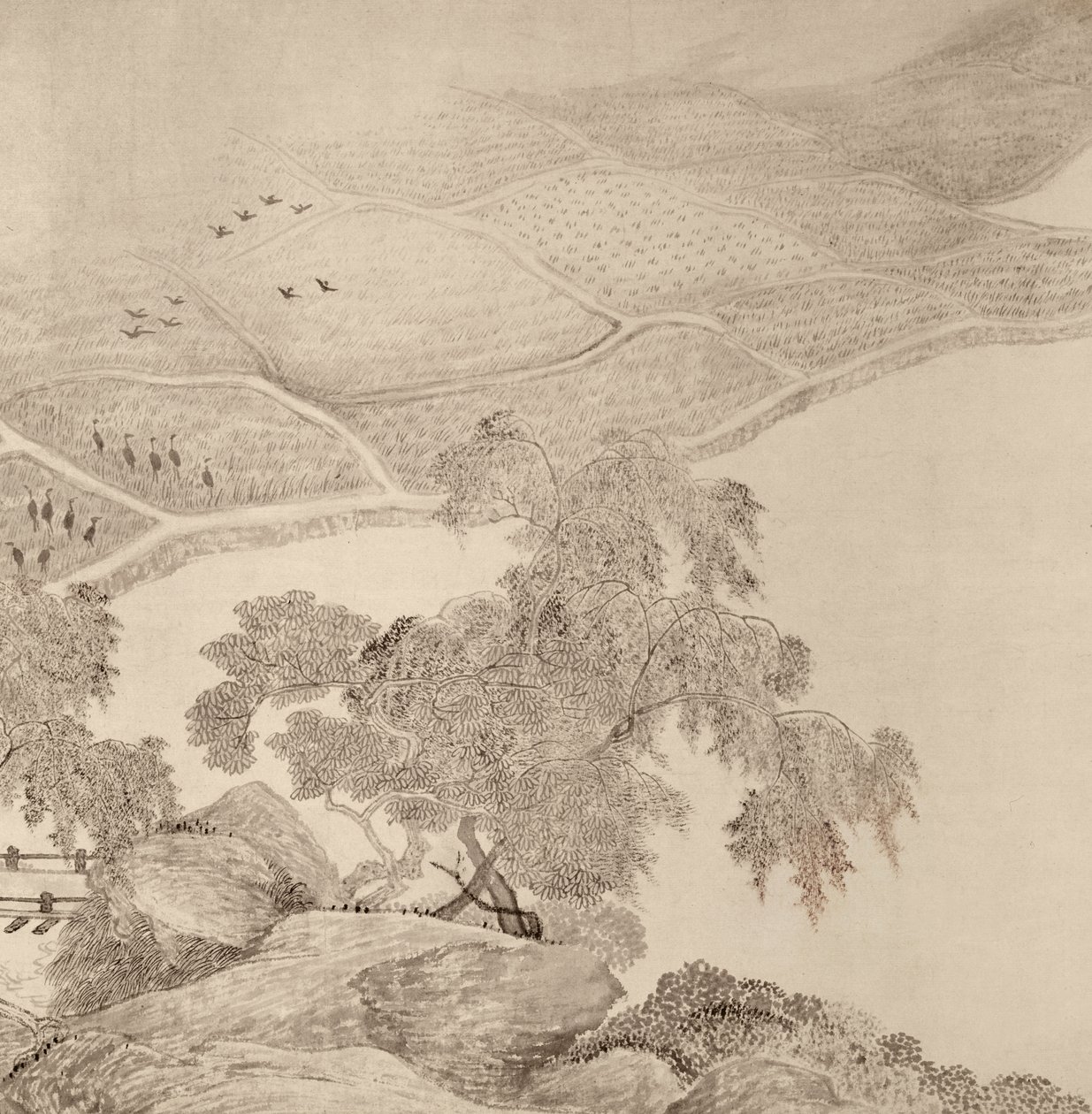 Passando o verão no Thatched Hall of the Inkwell (tinta no papel) de Chinese School