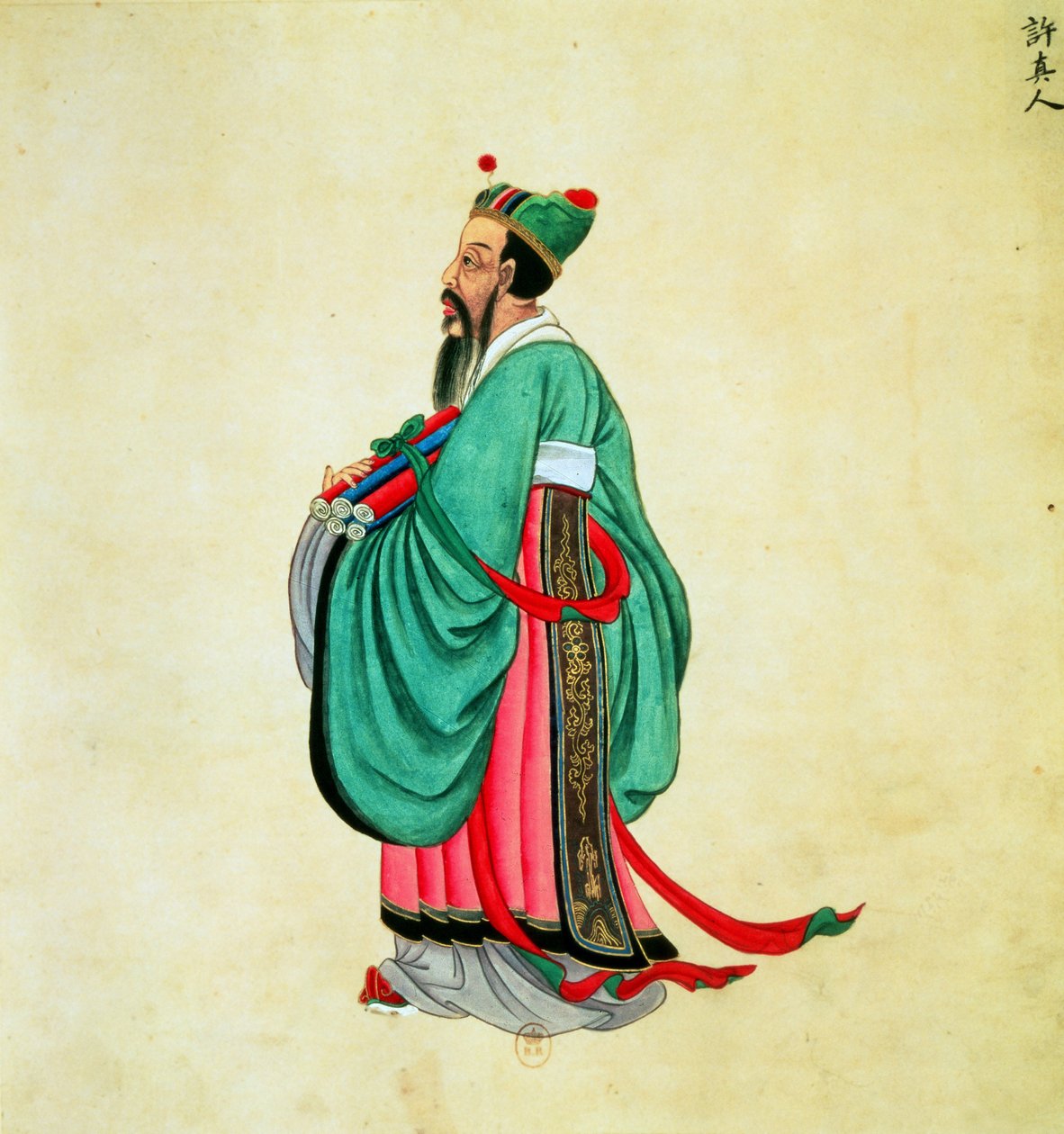 Retrato de Confúcio (c.551-479 aC) (guache em rolo de papel) de Chinese School