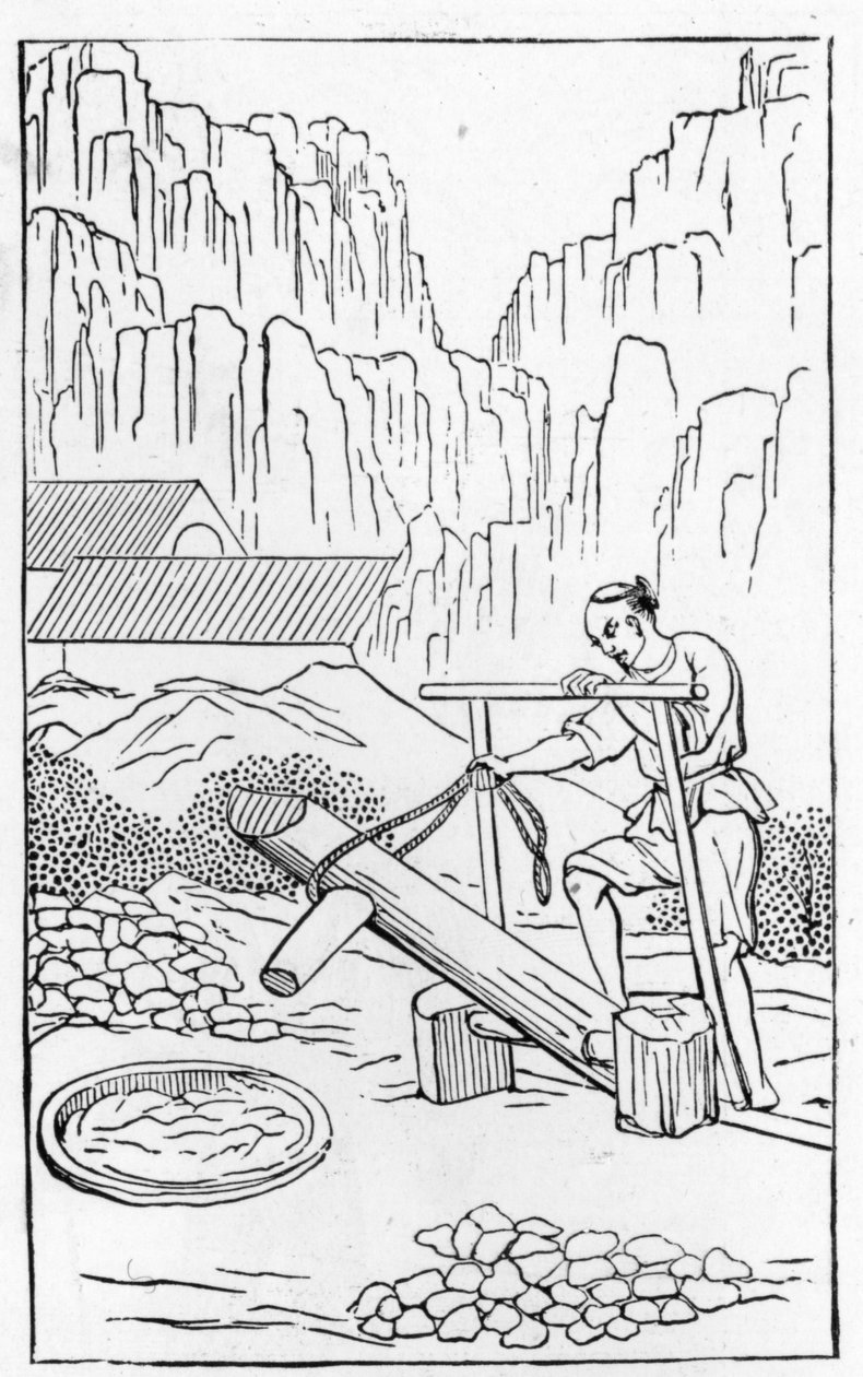 Batendo a argila, a partir de uma série de ilustrações da fabricação da china (ver 384116 e 384117 para toda a série) de Chinese School