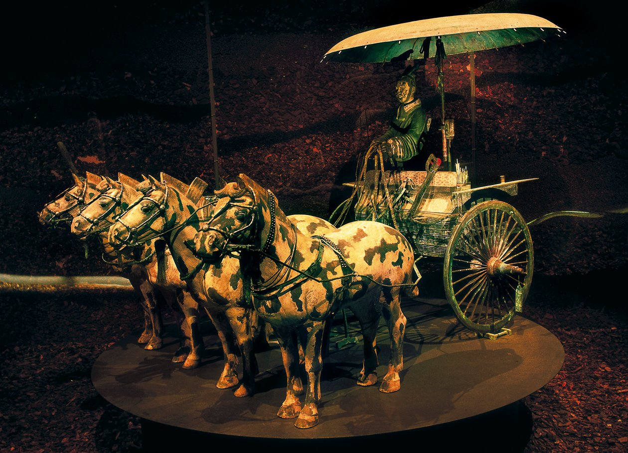Quadriga, Dinastia Qin, 221-206 AC (escultura de bronze) de Chinese School
