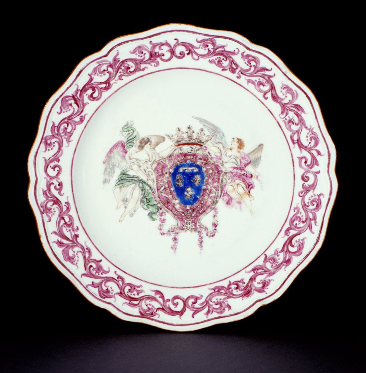 Rose Famille jantar prato com os braços da França, período Qianlong (1736-95) c.1765 (porcelana) de Chinese School
