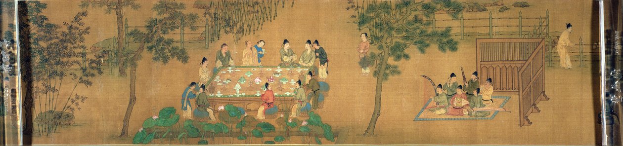 Estudiosos "reunidos em um jardim de bambu de Chinese School