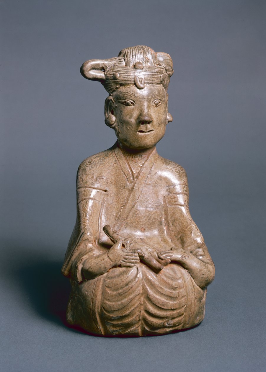 Figura sentada, Jin Ocidental, 265-316 (greenware) de Chinese School