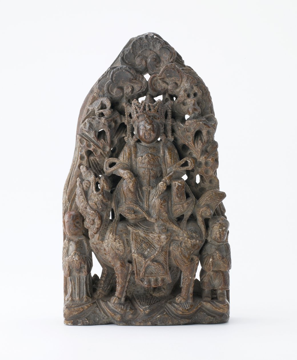 Pequena pedra-sabão, com relevo perfurado de Manjusri em Leão, Período de Divisão, 543 dC de Chinese School