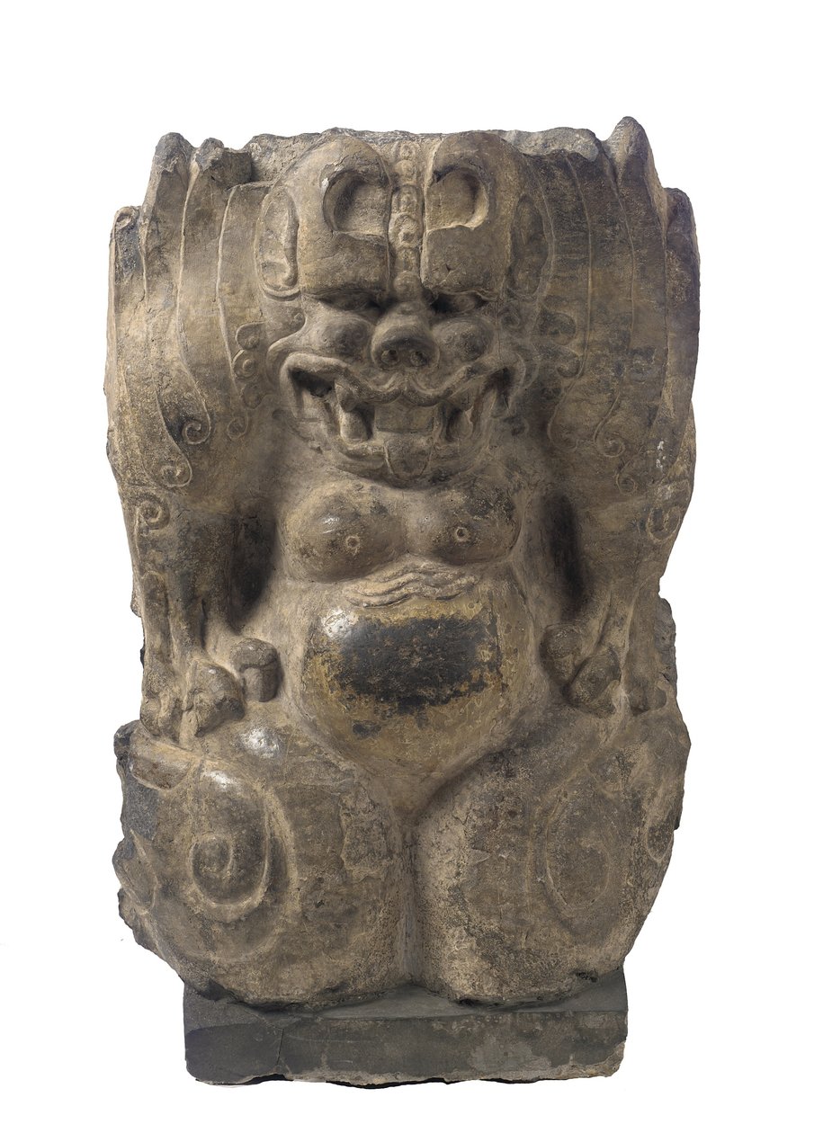 Guardião-demônio de cócoras, província de Hebei, Período de divisão, 550-577 (calcário escuro) de Chinese School