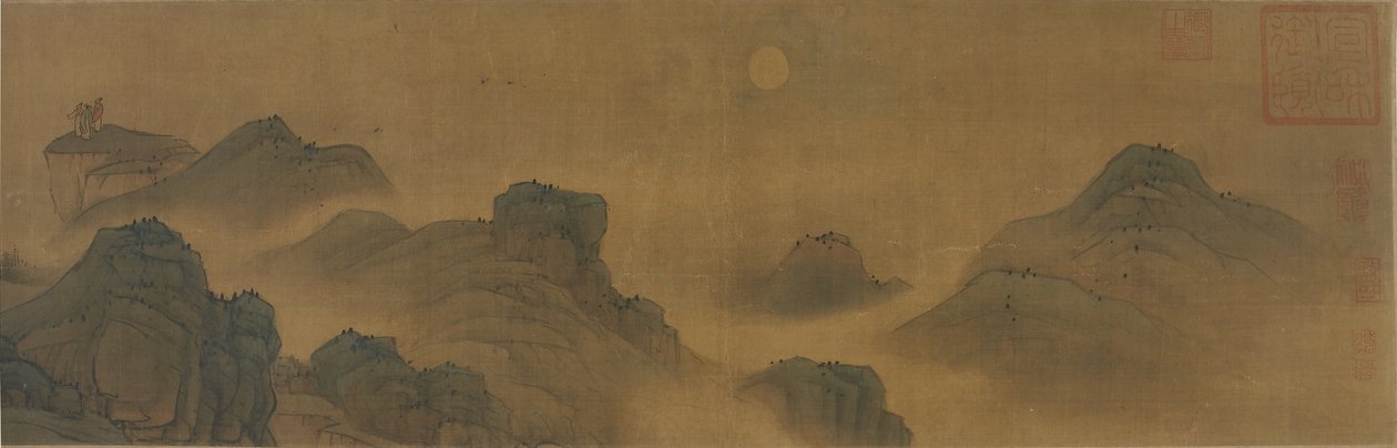 Sol e lua sobre a terra e o mar, dinastia Ming ou Qing, do século XVII-XVIII de Chinese School