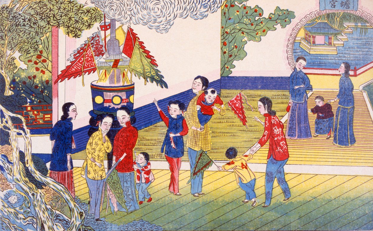 Tchoung Tsieou Chang Yué (impressão em xilogravura) de Chinese School