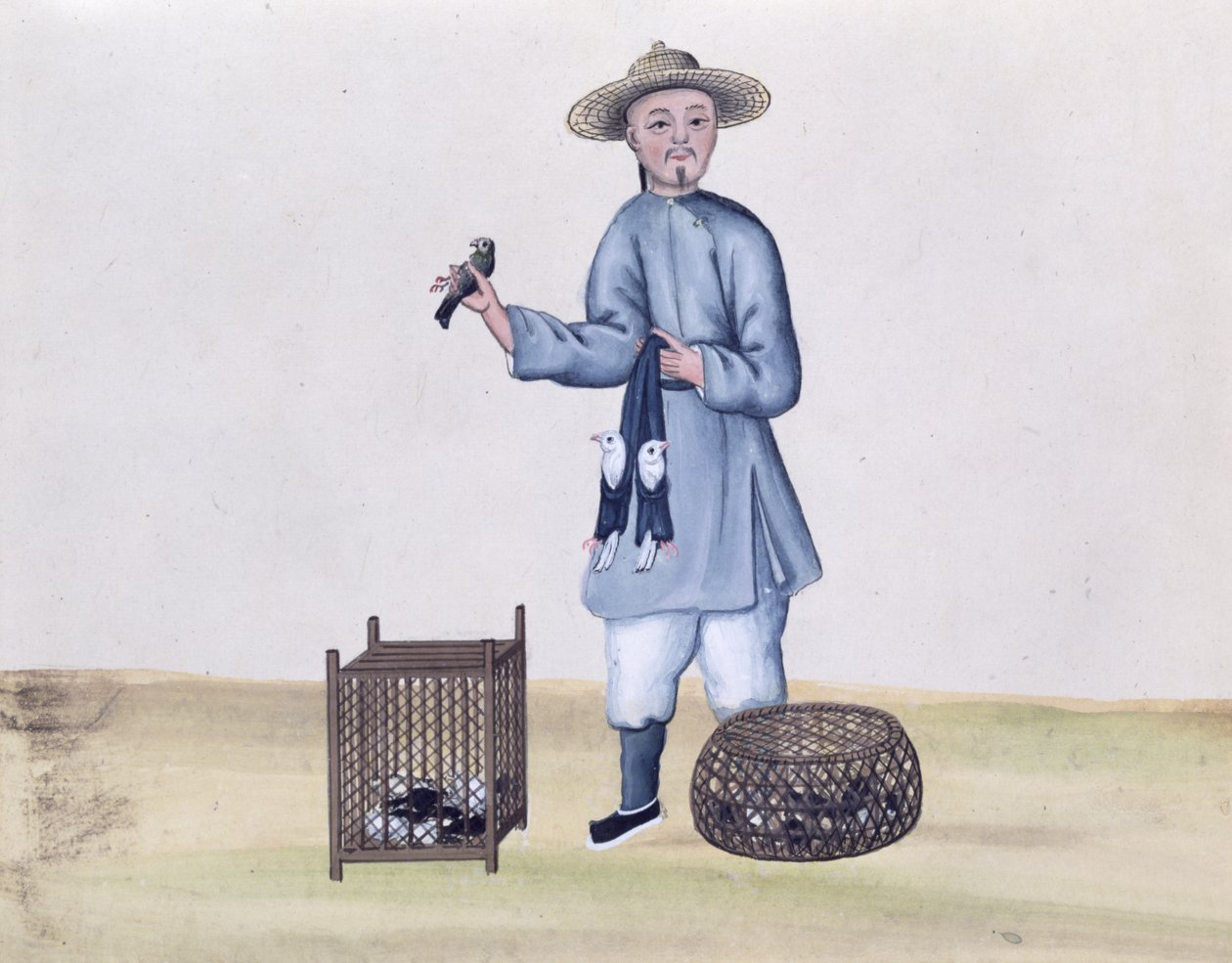 The Pigeon Seller, de um livro sobre as chamadas de rua de Pequim, c.1785 (wc e guache sobre papel) de Chinese School