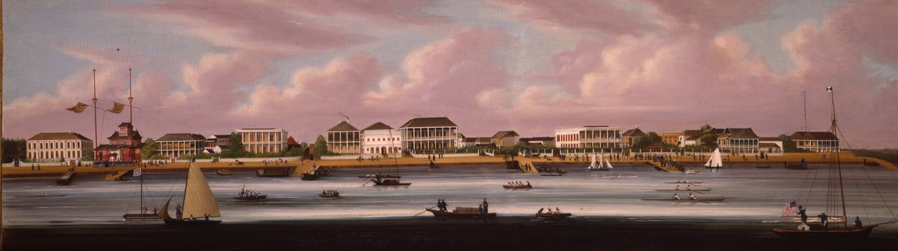 A Regata de Xangai com Vista para o Bund, c.1850 de Chinese School