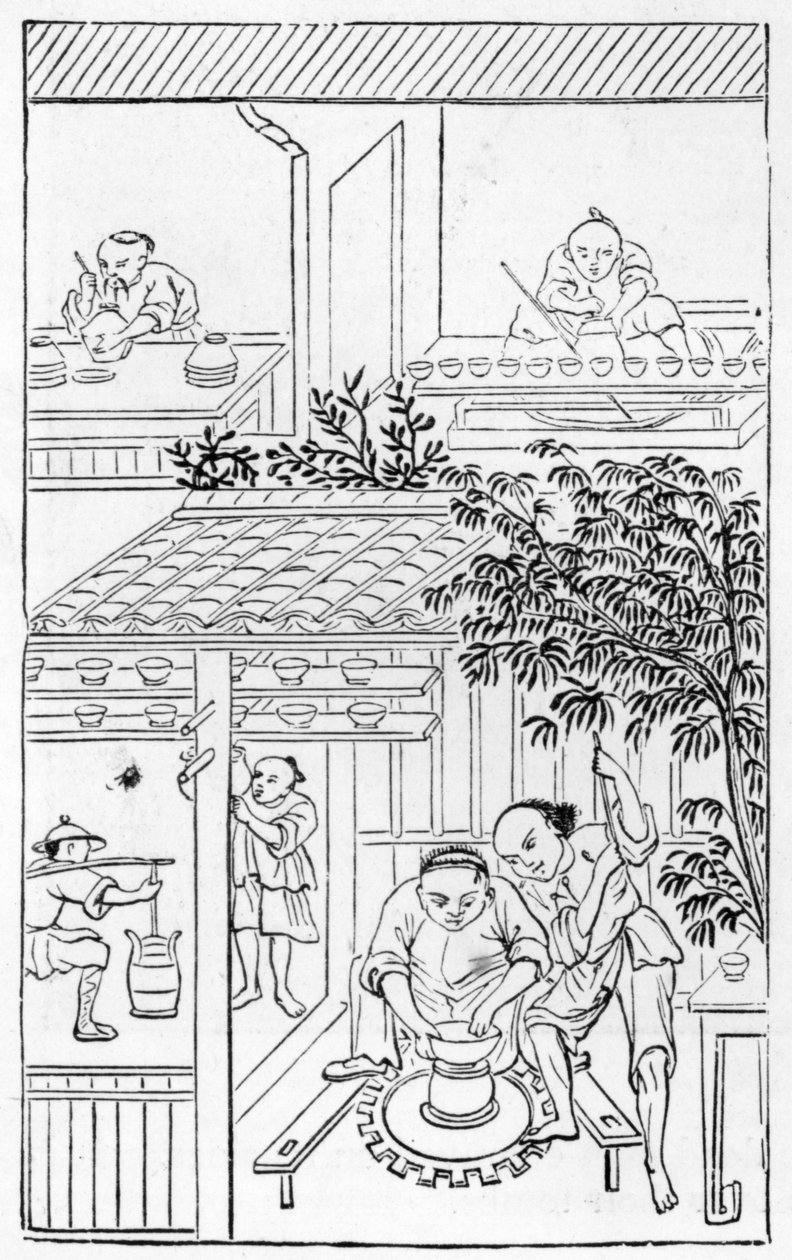Bacias giratórias, a partir de uma série de ilustrações sobre a fabricação da china (ver 384116 e 384117 para toda a série) de Chinese School