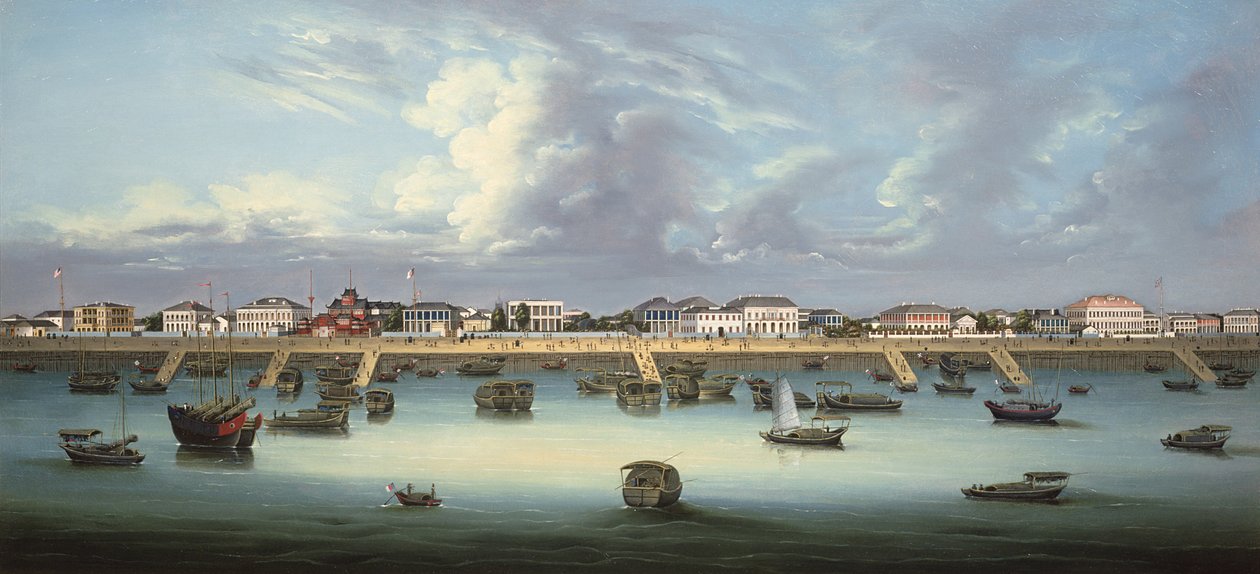 Vista do Bund em Xangai, c.1855 de Chinese School