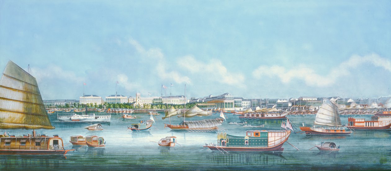 Vista da beira-mar em Canton, c.1855 de Chinese School