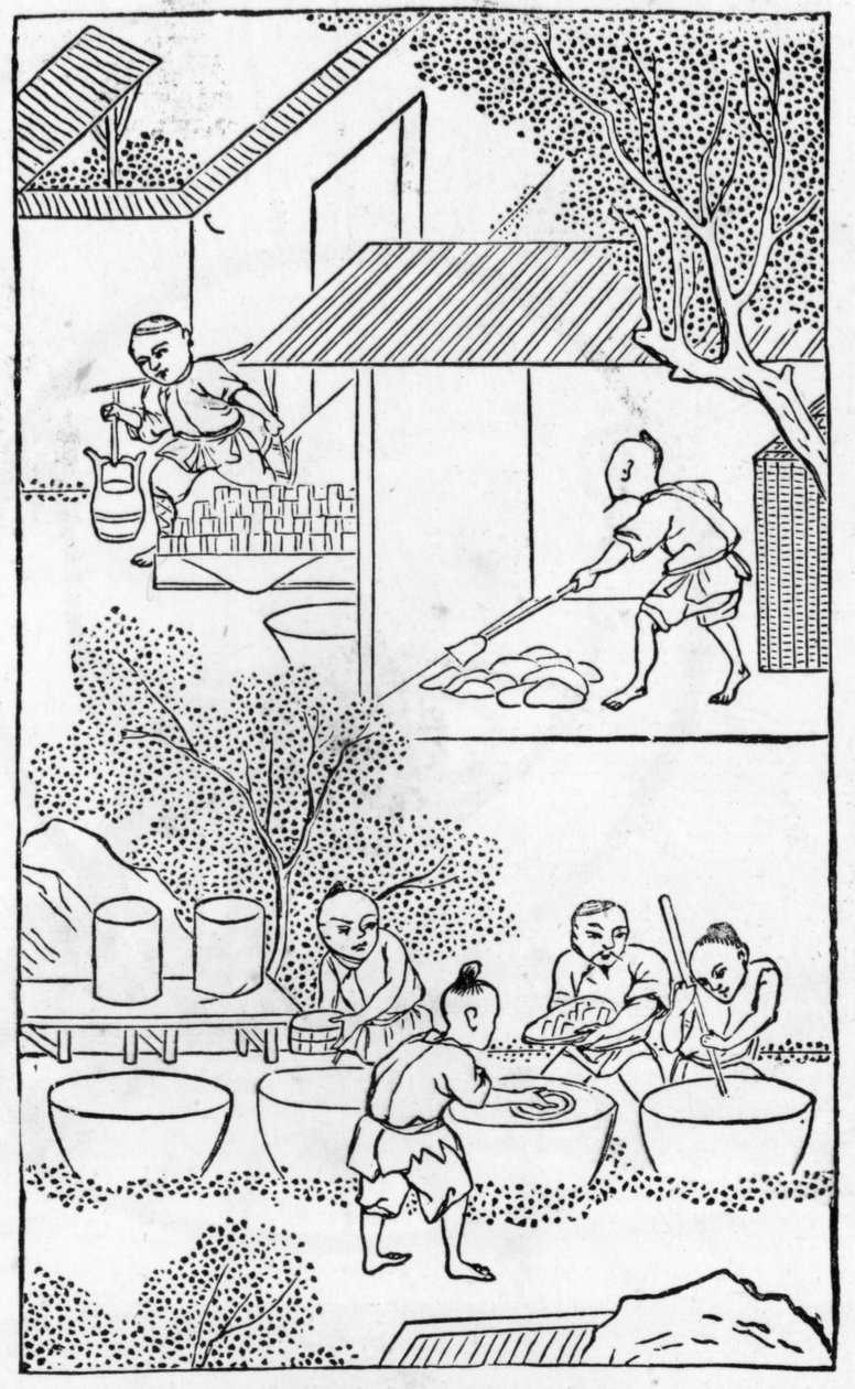 Lavando o barro, a partir de uma série de ilustrações da fabricação da china (ver 384116 e 384117 para toda a série) de Chinese School