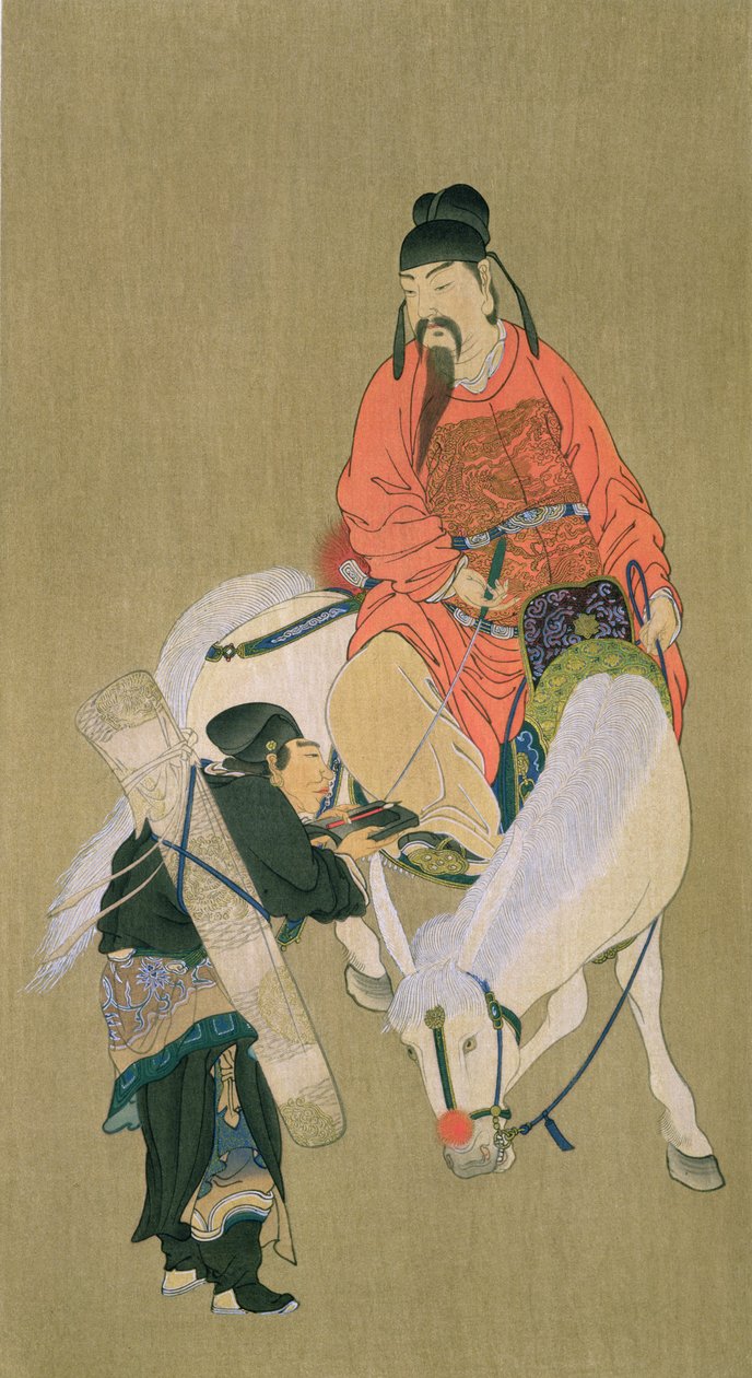 Wen Cheng Hsing, deus da sorte, ilustração publicada na revista The Kokka, Japão, 1900-01 de Chinese School