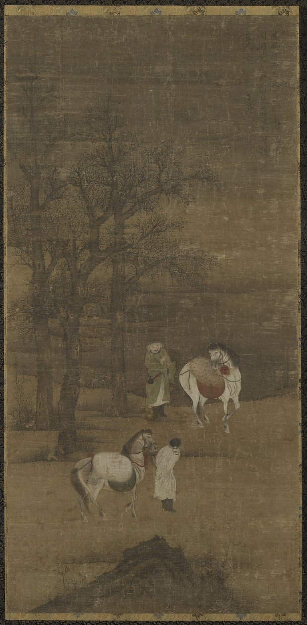 Paisagem do inverno com cavalos e noivos, dinastia Ming ou Qing de Chinese School