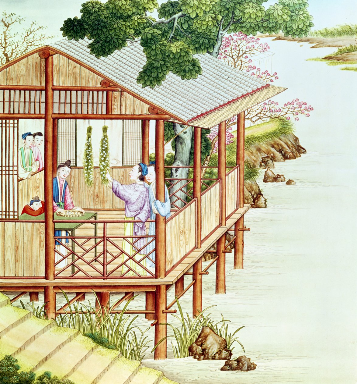 Mulheres, fazendo, doméstico, trabalho de Chinese School