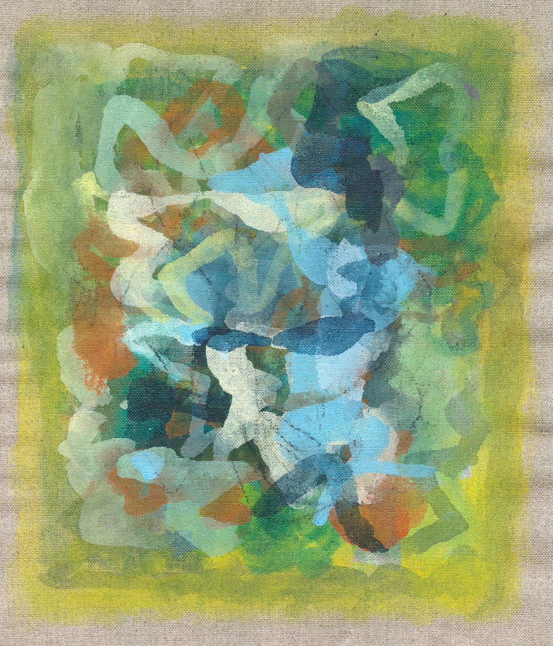 Composição abstrata III, 2023 (técnica mista - tinta acrílica, aguarela e carvão sobre linho) de Ching Fun Tso