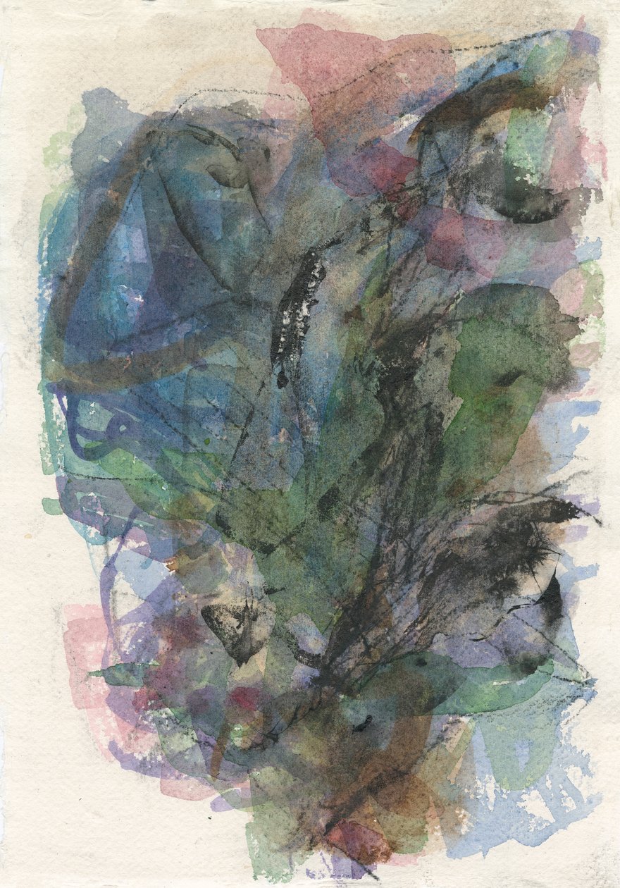 Composição abstrata, Série formas orgânicas/plantas, 2021 (aguarela, guache e carvão sobre papel de aguarela) de Ching Fun Tso