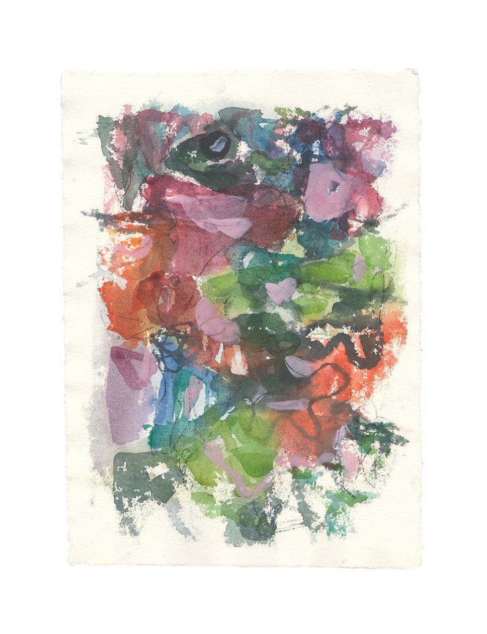 Composição abstrata, Série orgânica, 2021 (aguarela, guache e carvão sobre papel de aguarela feito à mão) de Ching Fun Tso