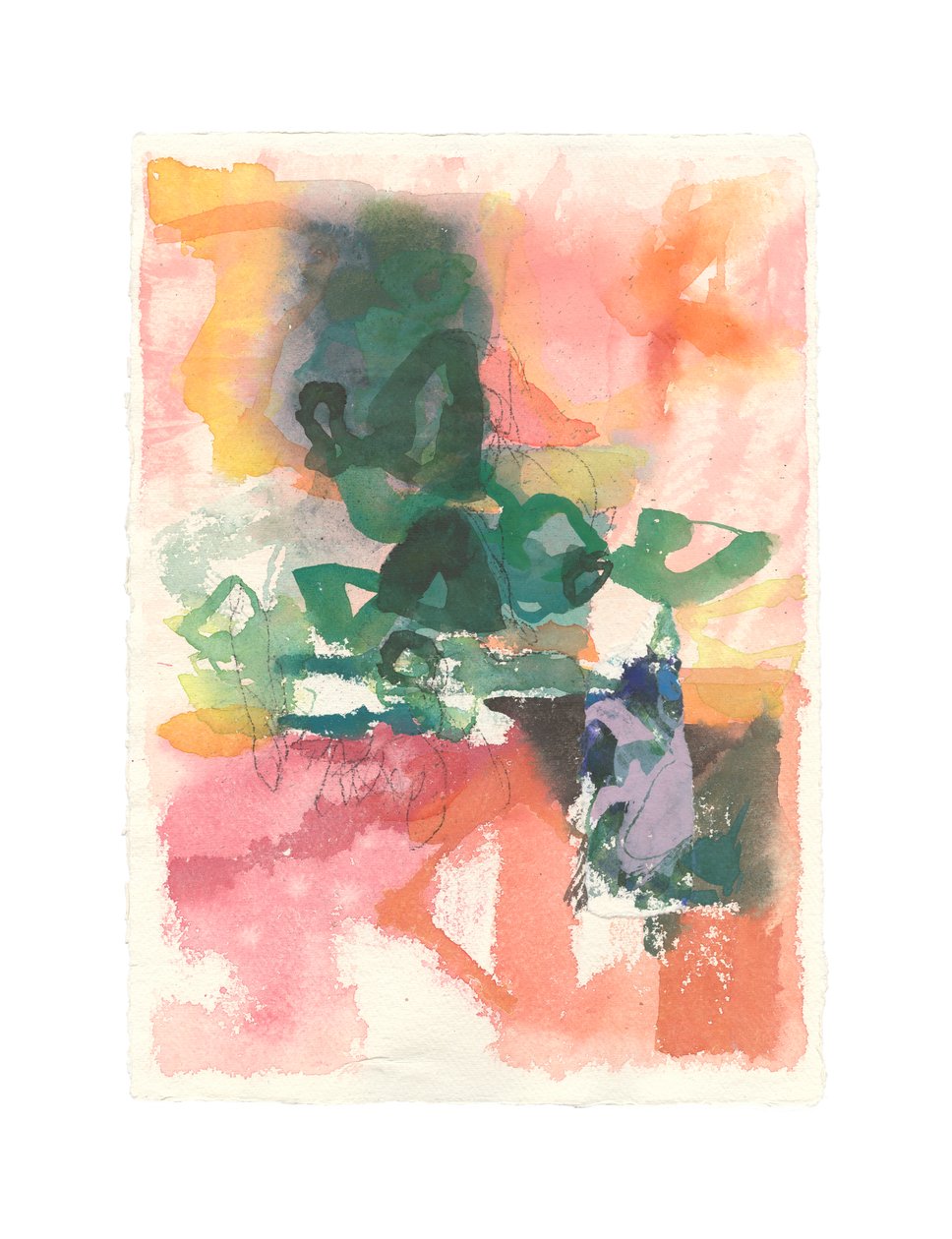 Composição abstrata, série orgânica/inorgânica, 2021 (aguarela, guache, carvão e colagem sobre papel de aguarela) de Ching Fun Tso