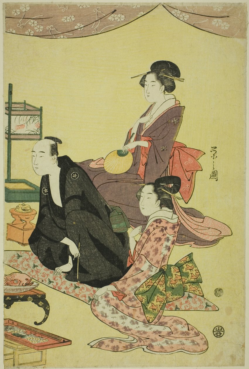 Uma cena de banquete de Chobunsai Eishi