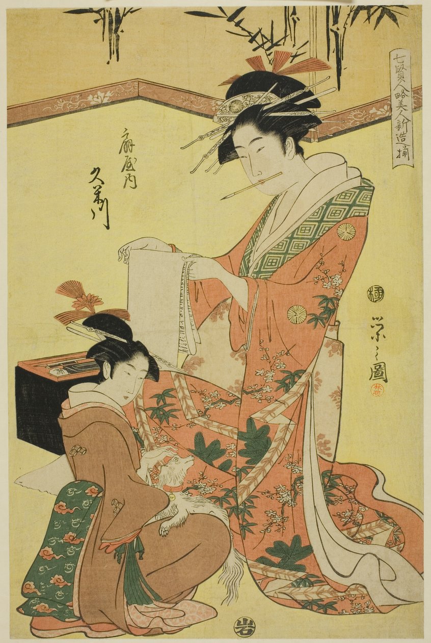 Sábios da Equipe de Paródia de Beauchie - Homer Kourtesan de A Seacion (Shichi Kenjin Yatsushi Bijin Shinzo Zoroe): Kume gawa f te ogiya de Chobunsai Eishi