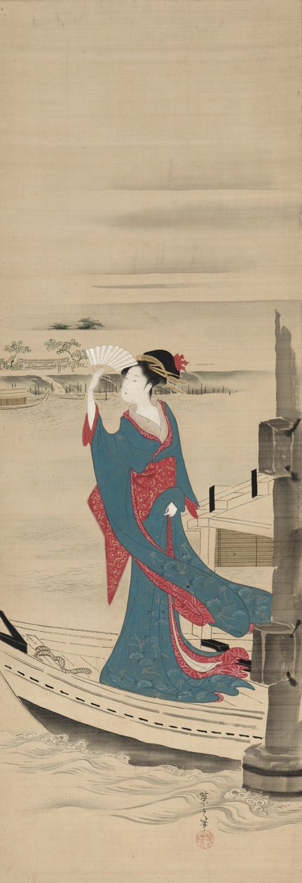 Beleza em um barco no rio Sumida, entre o final do século XVIII e o início do século XIX. de Chobunsai Eishi