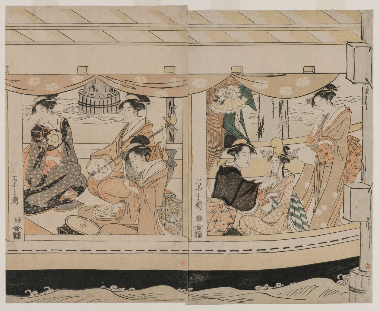 Passeios de barco no rio Sumida, em meados da década de 1790. de Chobunsai Eishi