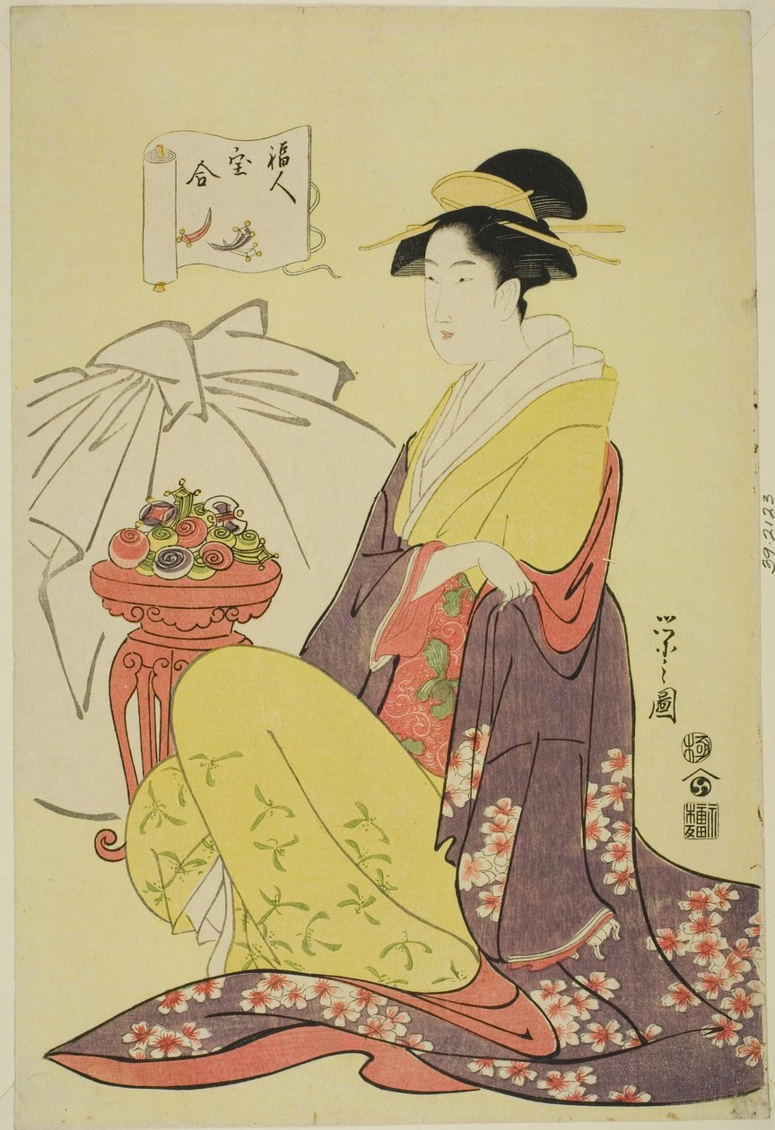Hotei, da série "Comparação dos Tesouros dos Deuses da Boa Fortuna (Fukujin takara awase)" de Chobunsai Eishi