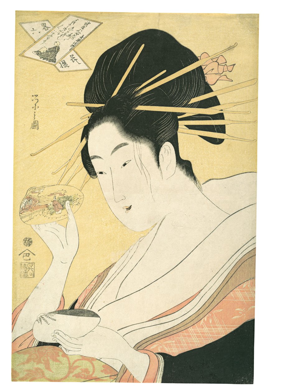 Combinação de conchas (Kai-awase), «Kisen Hōshi», da série Paródias modernas dos seis poetas imortais (Yatsushi rokkasen: Kisen Hōshi) de Chobunsai Eishi