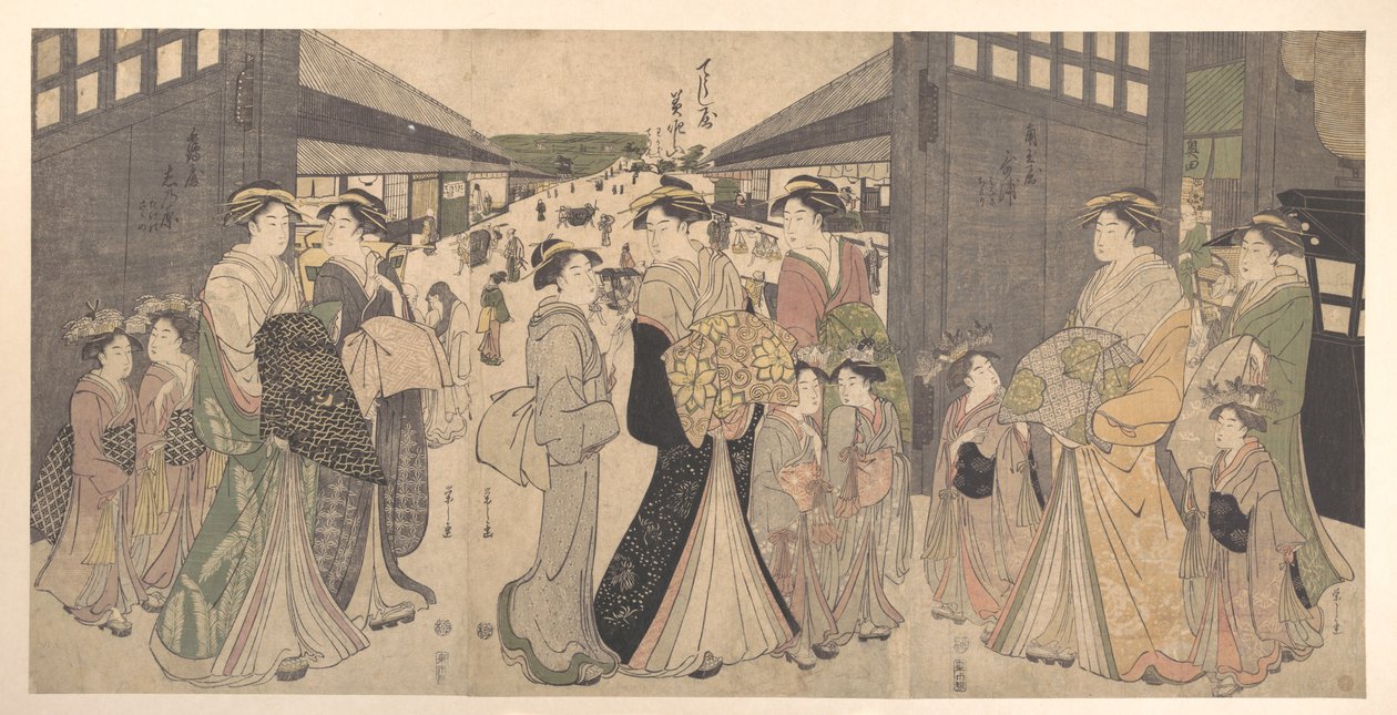 Oiran e acompanhantes no Ō Mon, ou Grande Portão de Yoshiwara de Chobunsai Eishi