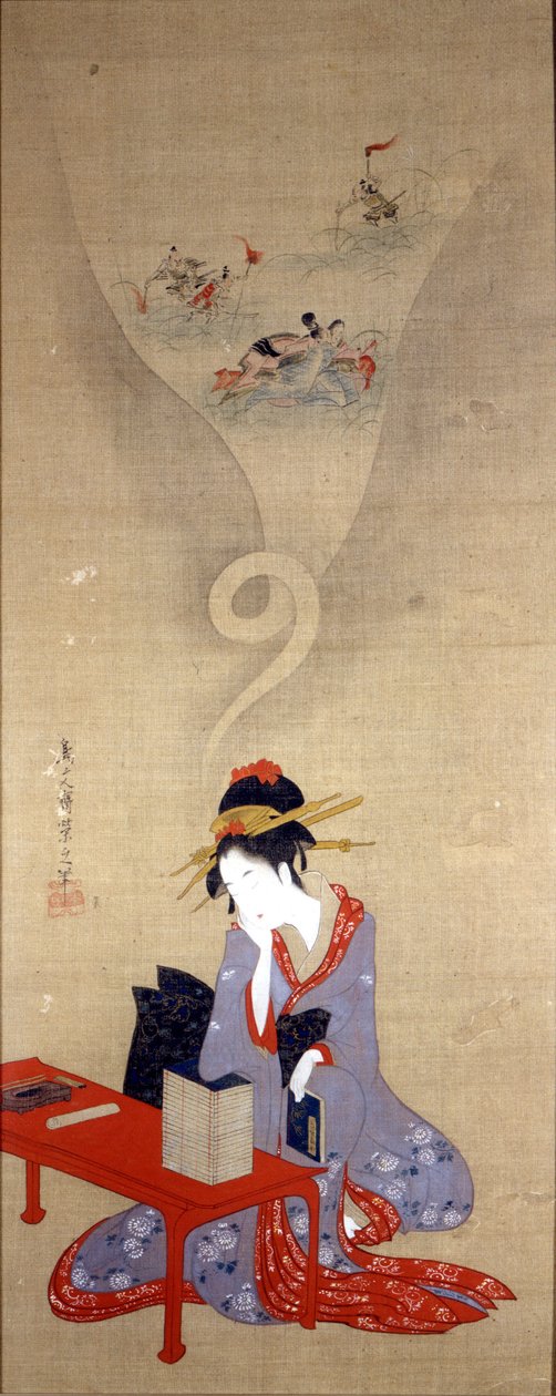 Oiran a pensar. Trabalho de Eishi (1756-1815). Genoa, Museo Chiossone. de Chobunsai Eishi