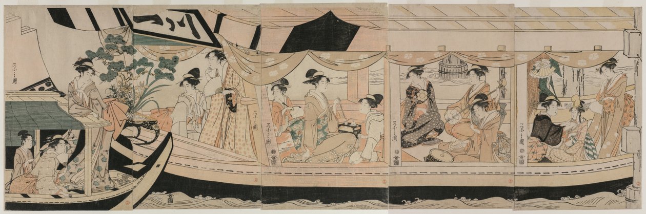 Festa no barco de recreio Kawaichimaru de Chobunsai Eishi