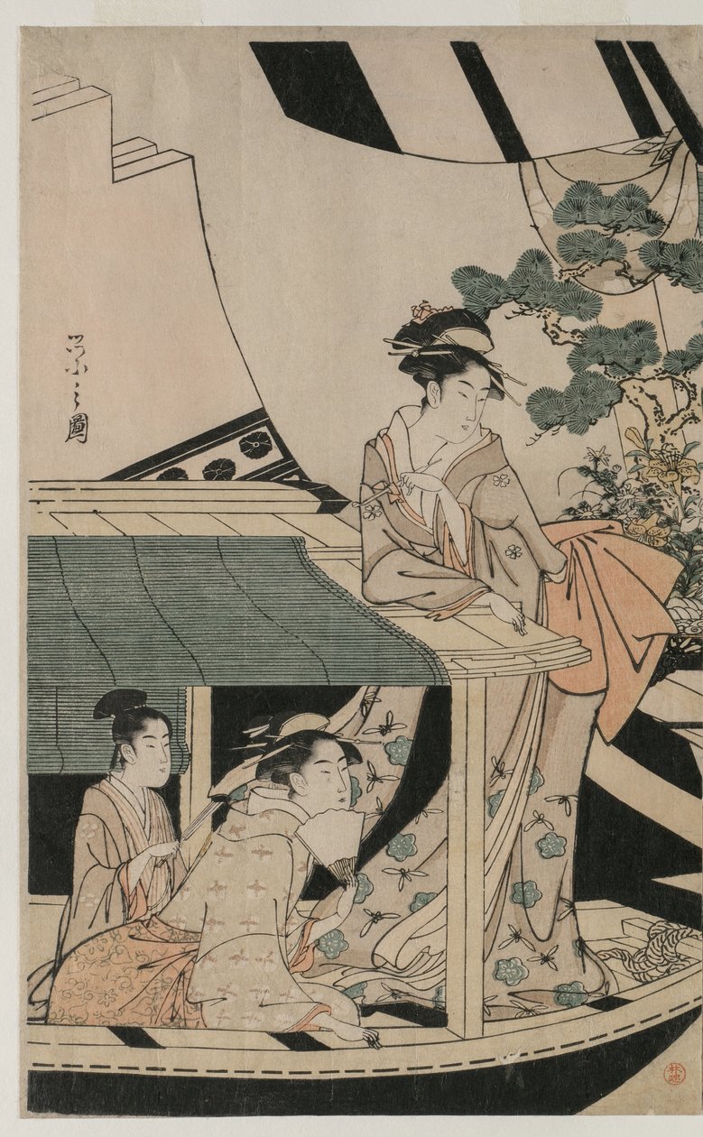 Festa no barco de recreio Kawaichimaru de Chobunsai Eishi