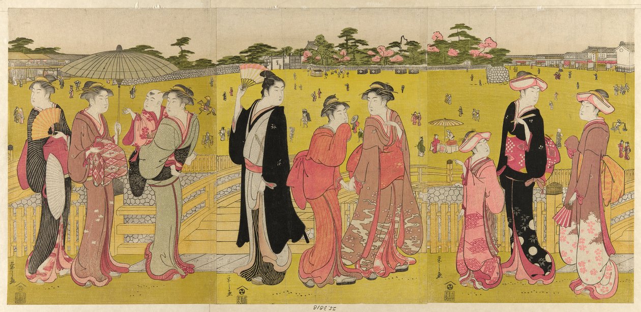 Passeando perto de Mihashi em Ueno de Chobunsai Eishi