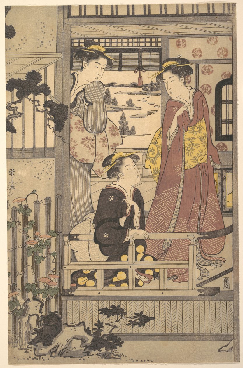 Três mulheres numa varanda de Chobunsai Eishi