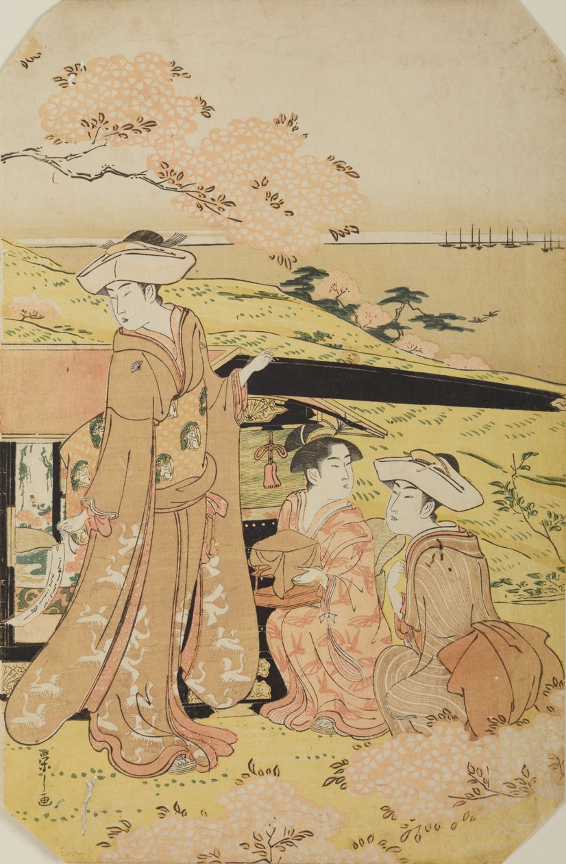 Três damas junto a uma liteira de Chobunsai Eishi
