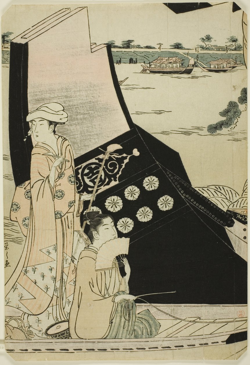 Mulheres em um barco de recreio de Chobunsai Eishi