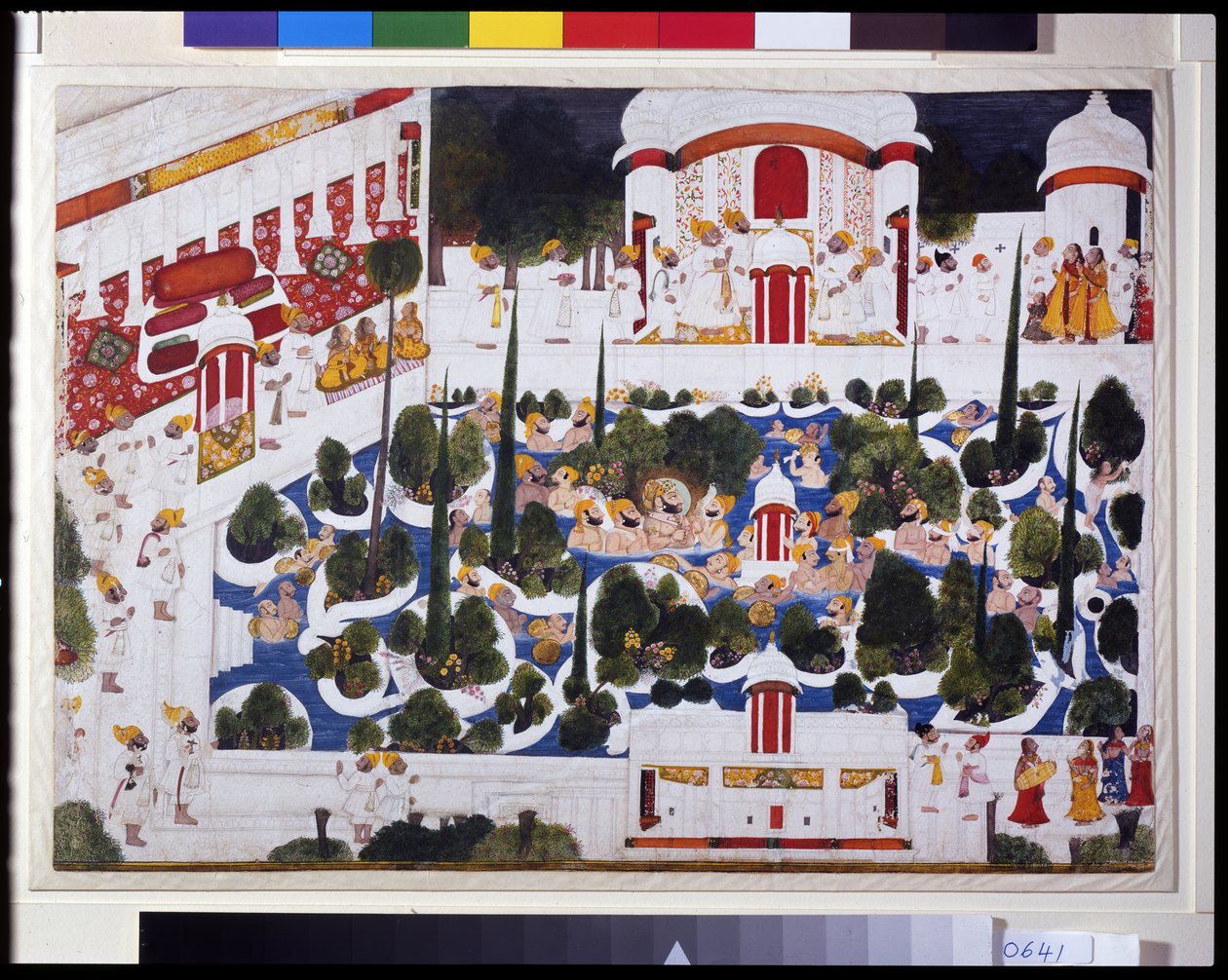 Maharana Bhim Singh brinca com fidalgos na piscina do palácio de Chokha Chokha